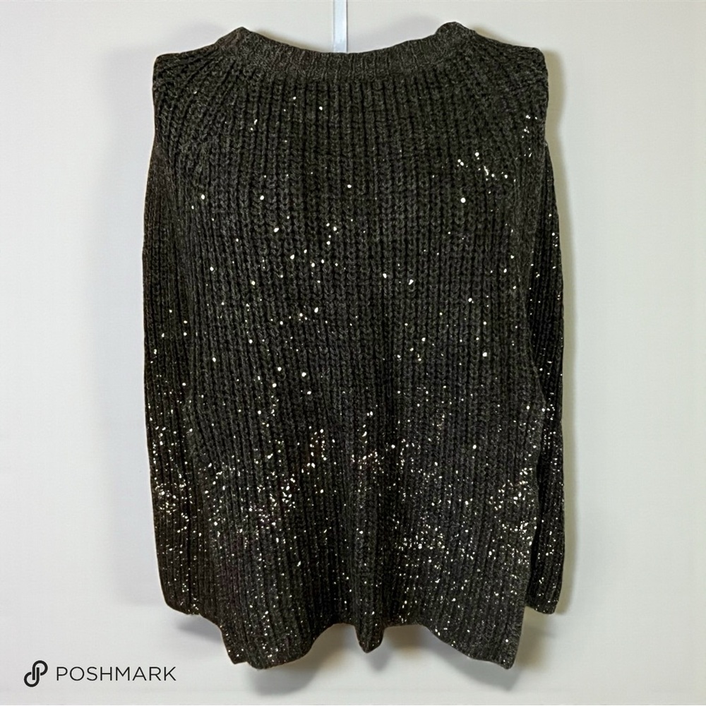 💖 Berretti Artsy Dark Gray Knit Poncho with Metallic Detail 💖